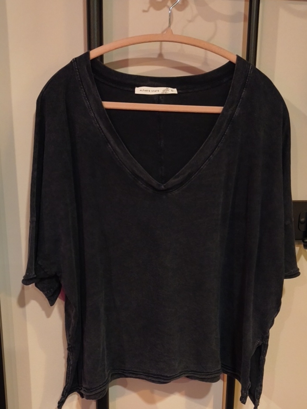 Alter'd State Women's Washed Black V-Neck Top